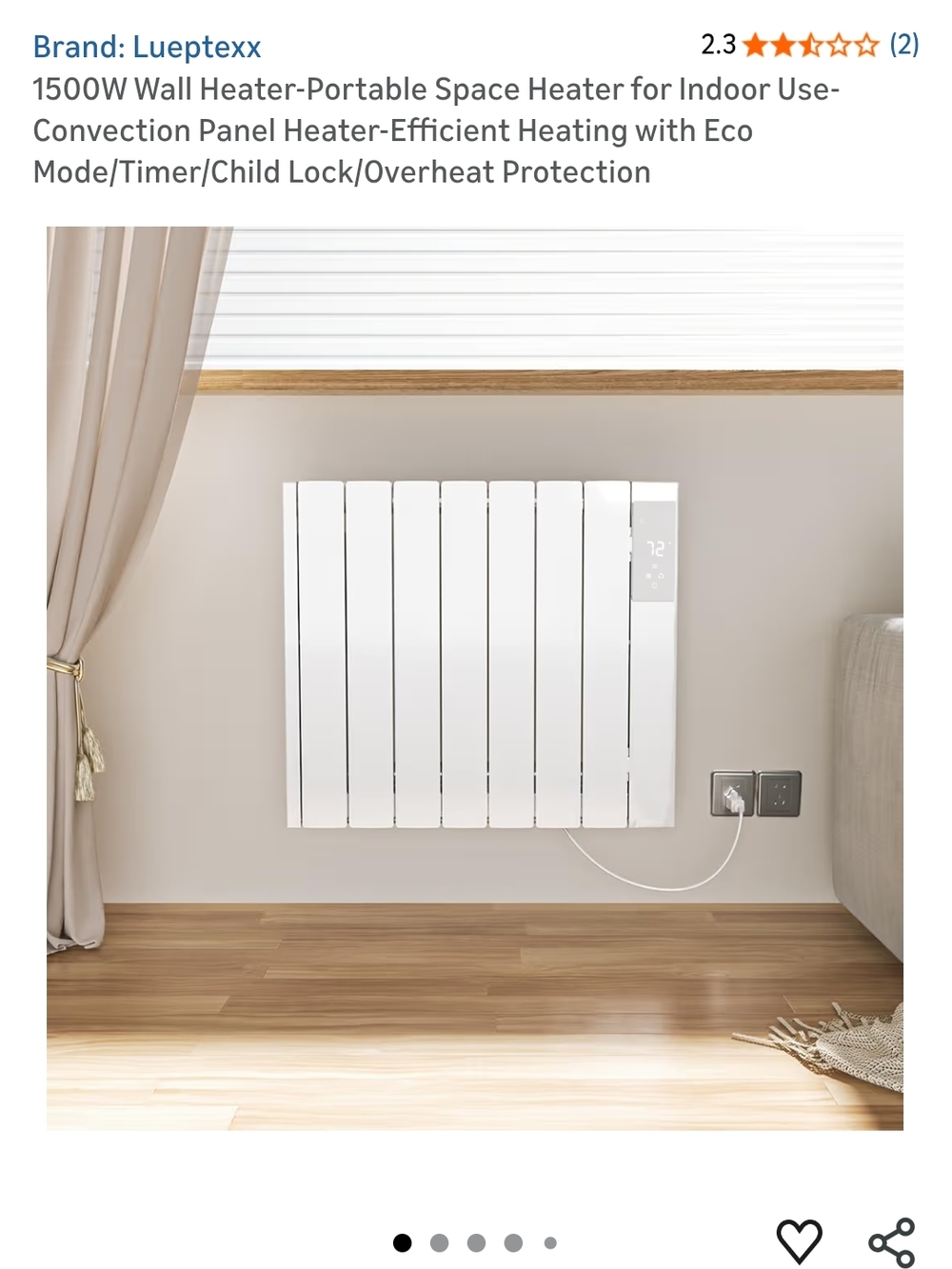 Lueptexx 1500W White Wall Convection Heater